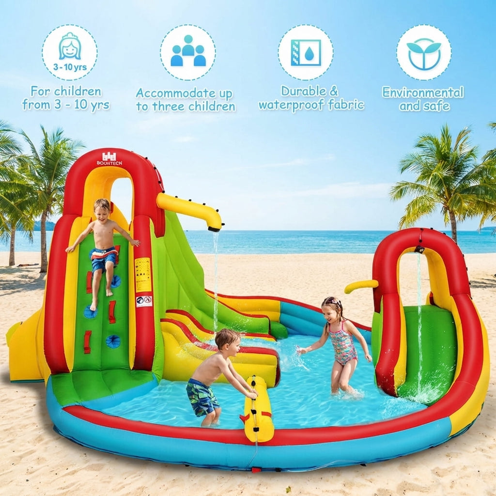 Redsmile Kid's Inflatable Water Slide Bounce House with Climbing Wall and Pool Without Blower - Multicolor
