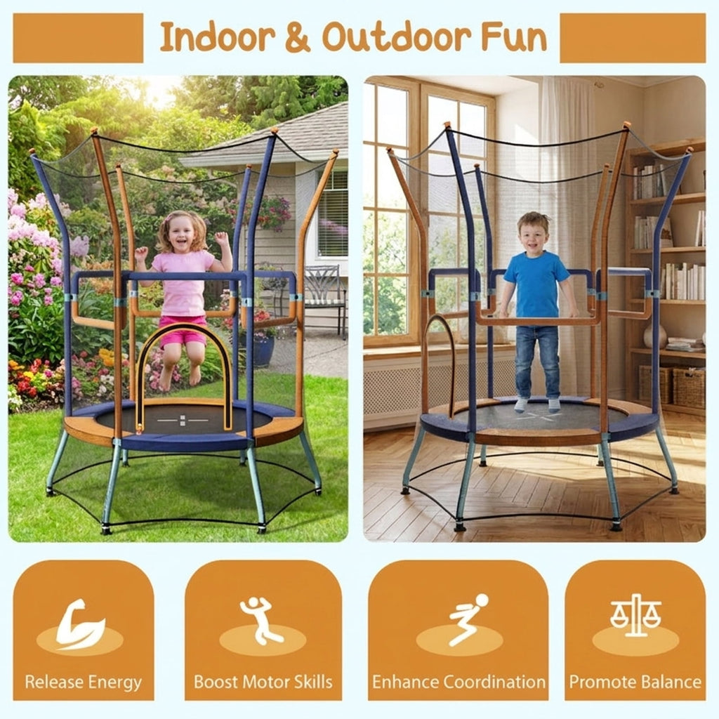 Redsmile Mini Trampoline for Kids with Safety Enclosure Net and Foam Handles, Orange