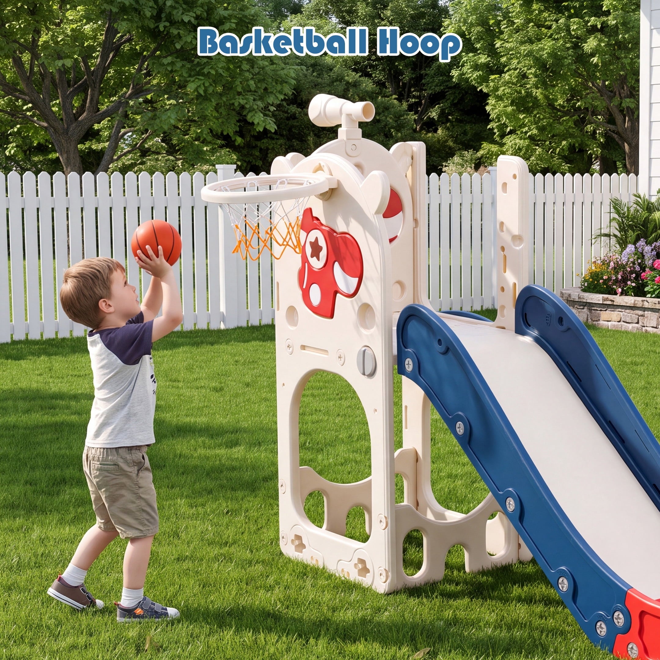 Redsmile 7-in-1 Toddler Slide with Climber and Basketball Hoop, Foldable Indoor Outdoor Kids Slide Playset with Golf Set