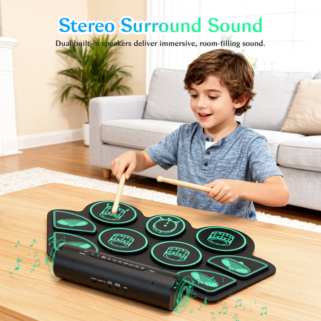 Redsmile Electronic Drum Set Kit with 9 Pads and Dual Speakers for Kids and Adults,Portable Practice Kit for Beginners