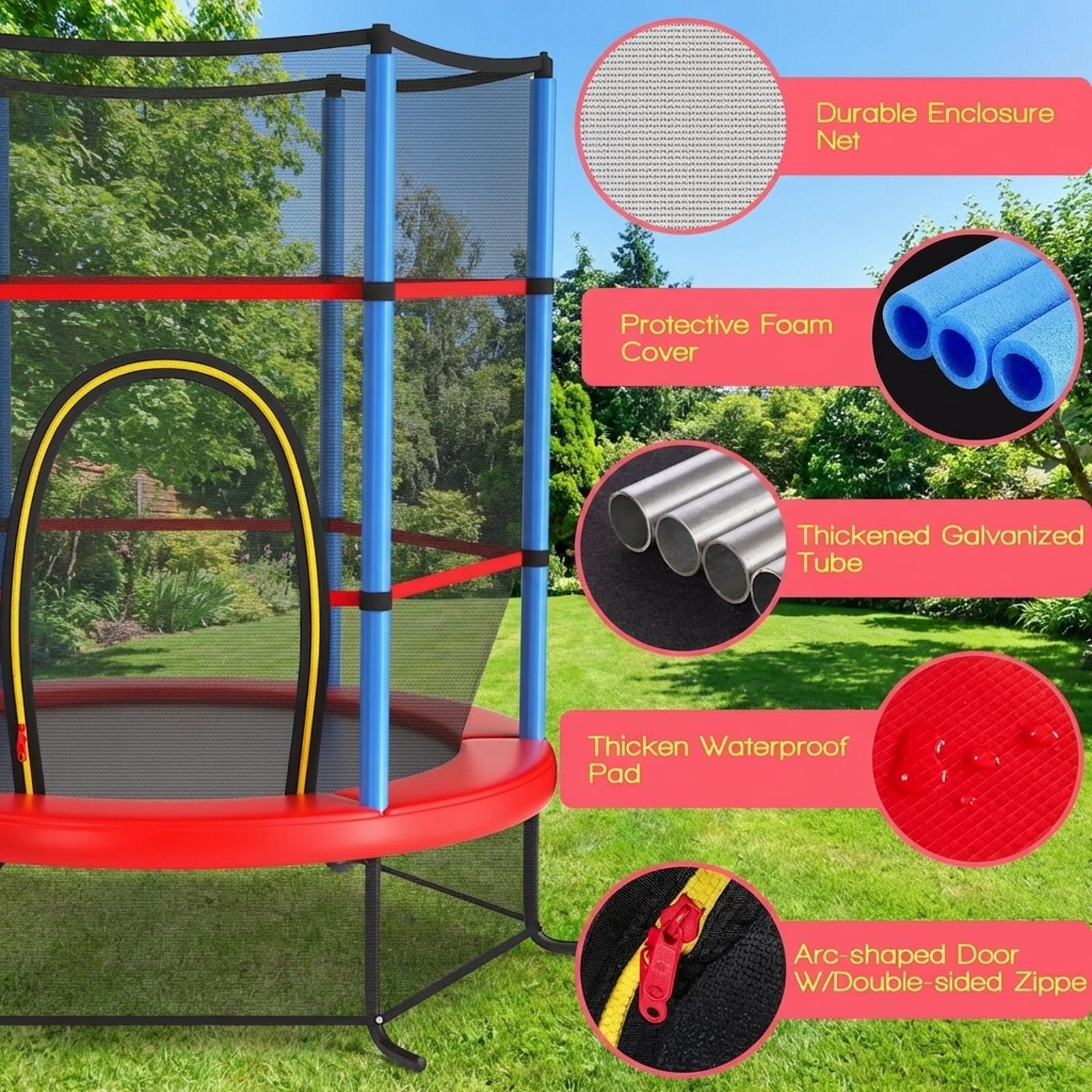 Redsmile 55 Inch Kids Recreational Trampoline Bouncing Jumping Mat with Enclosure Net - Navy Blue - Outdoor Recreation