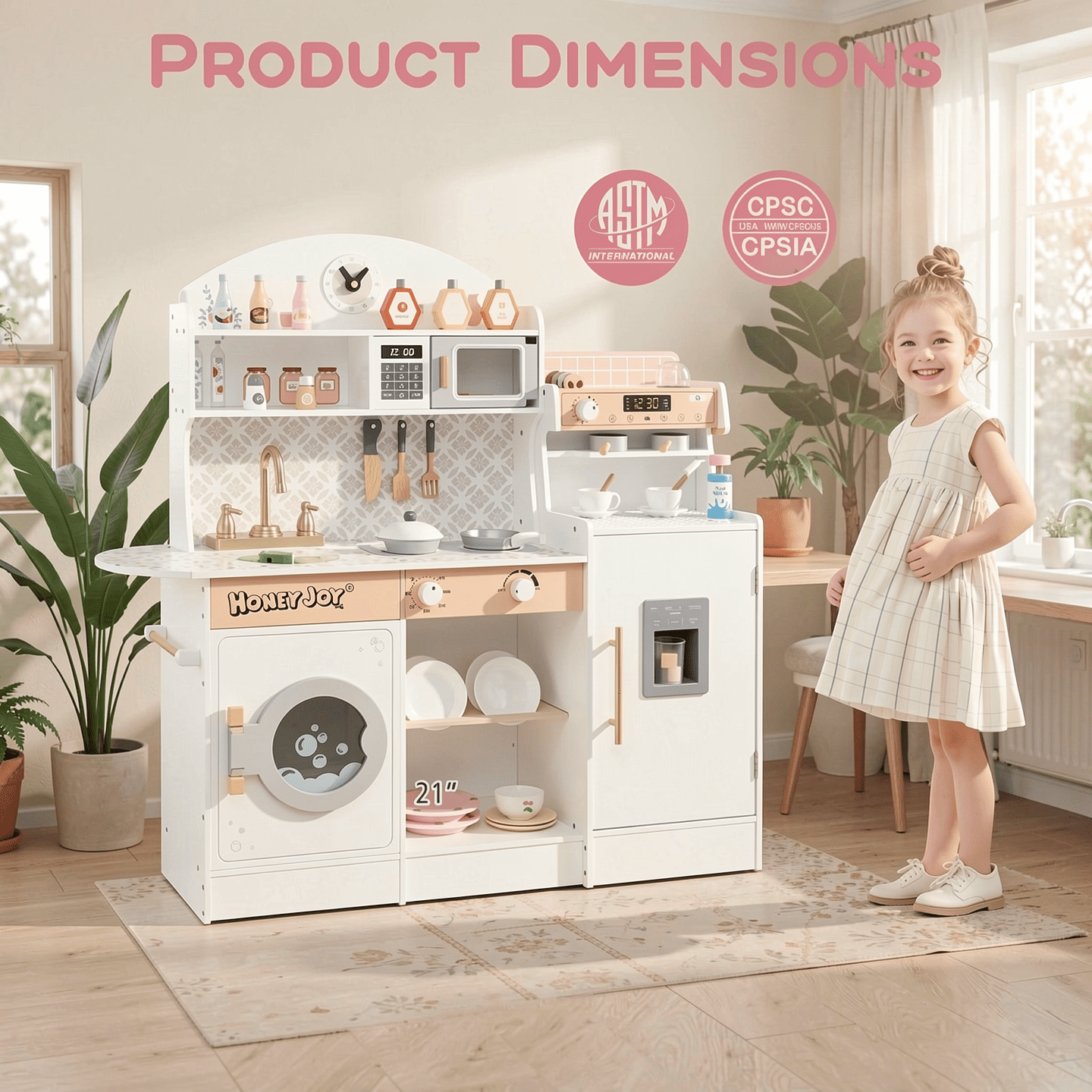 Redsmile Play Kitchen,Wooden Kids Kitchen Playset with Coffee Maker and Accessories,Pretend Play Toy with Realistic Lights and Sounds,Gift for Girls Boys Ages 3-10,White