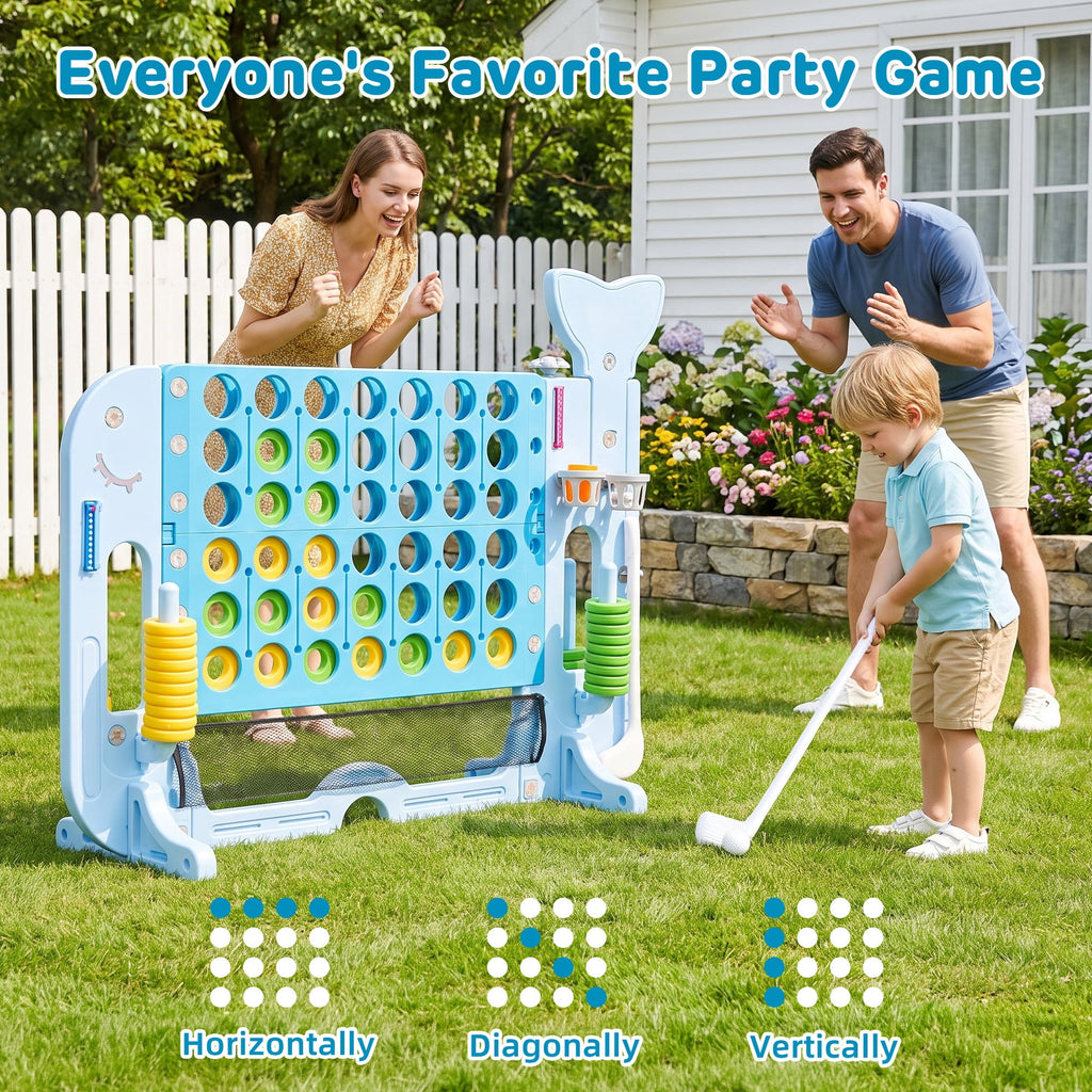 Redsmile Giant 4 in a Row Game Set, 4-in-1 Outdoor Yard Games for Kids Adults with Ring Toss, Basketball, Golf, 4-Level Adjustable Height, Family Backyard Party Games