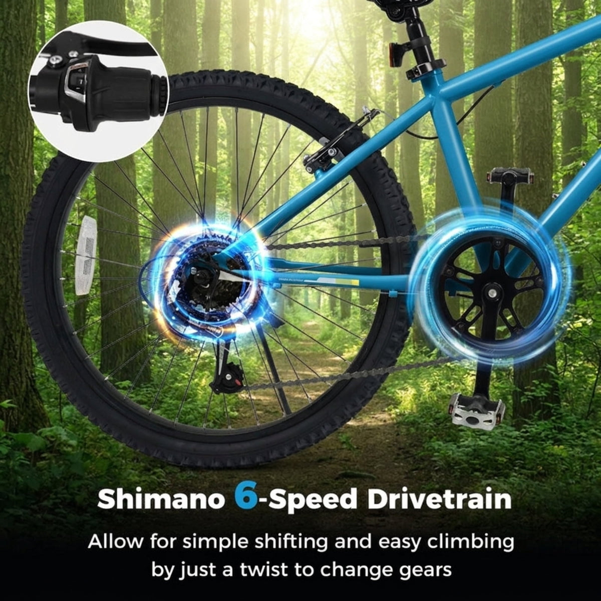 Redsmile 20 Inch Kids Mountain Bike for Boys Girls Ages 8+, 6-Speed Children Bicycle with Suspension Fork and Dual V-Brakes, Adjustable Seat, Pneumatic Tires for Riders 48-60 Inches, Blue