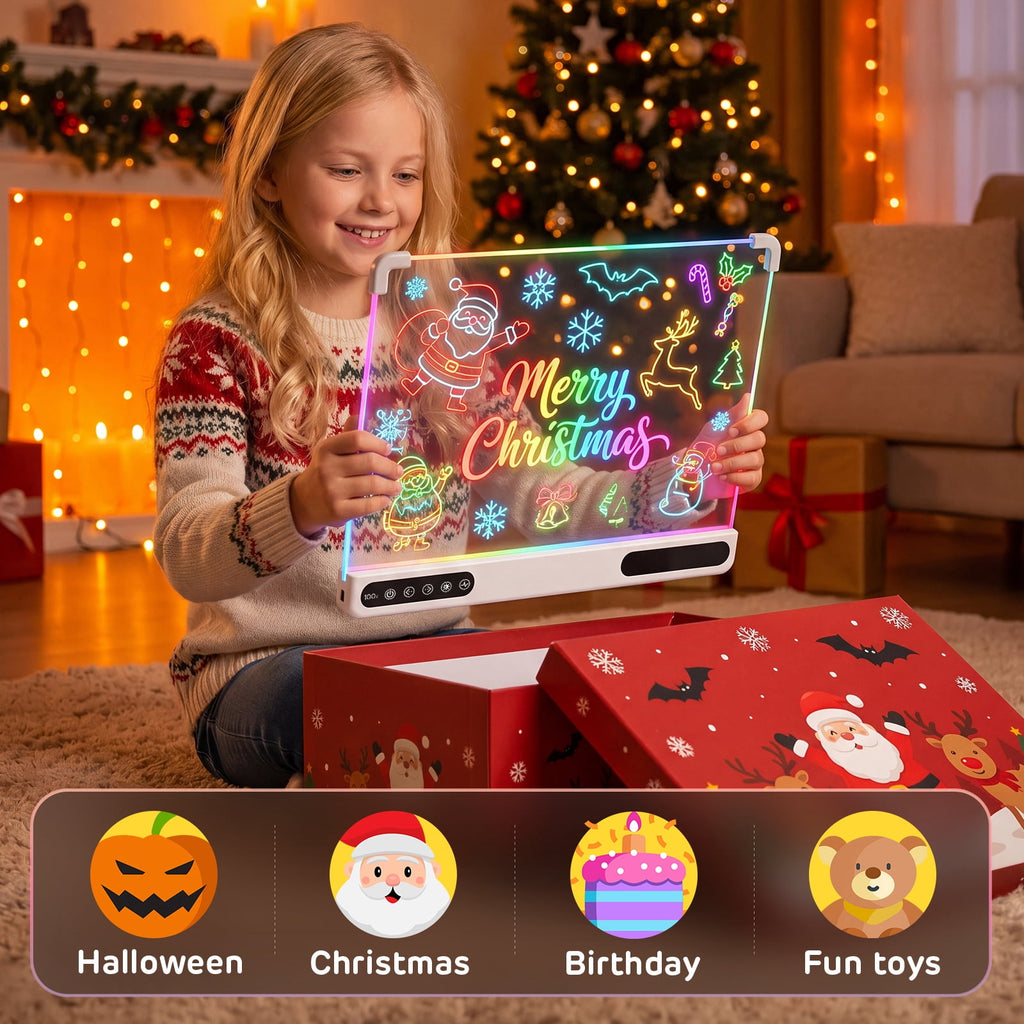 Redsmile Led Drawing Board for Kids,13.7in X 10inRechargeable Light-Up Dry Erase Board with 7 Color Light Modes,Doodle Glow Drawing Board with 7 Markers and Tracing Book,Sketching Gift Toy for Kids