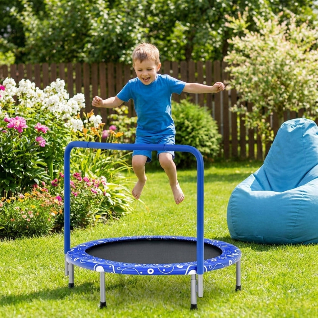 Redsmile 36 Inch Kids Trampoline Mini Rebounder with Full Covered Handrail, Blue