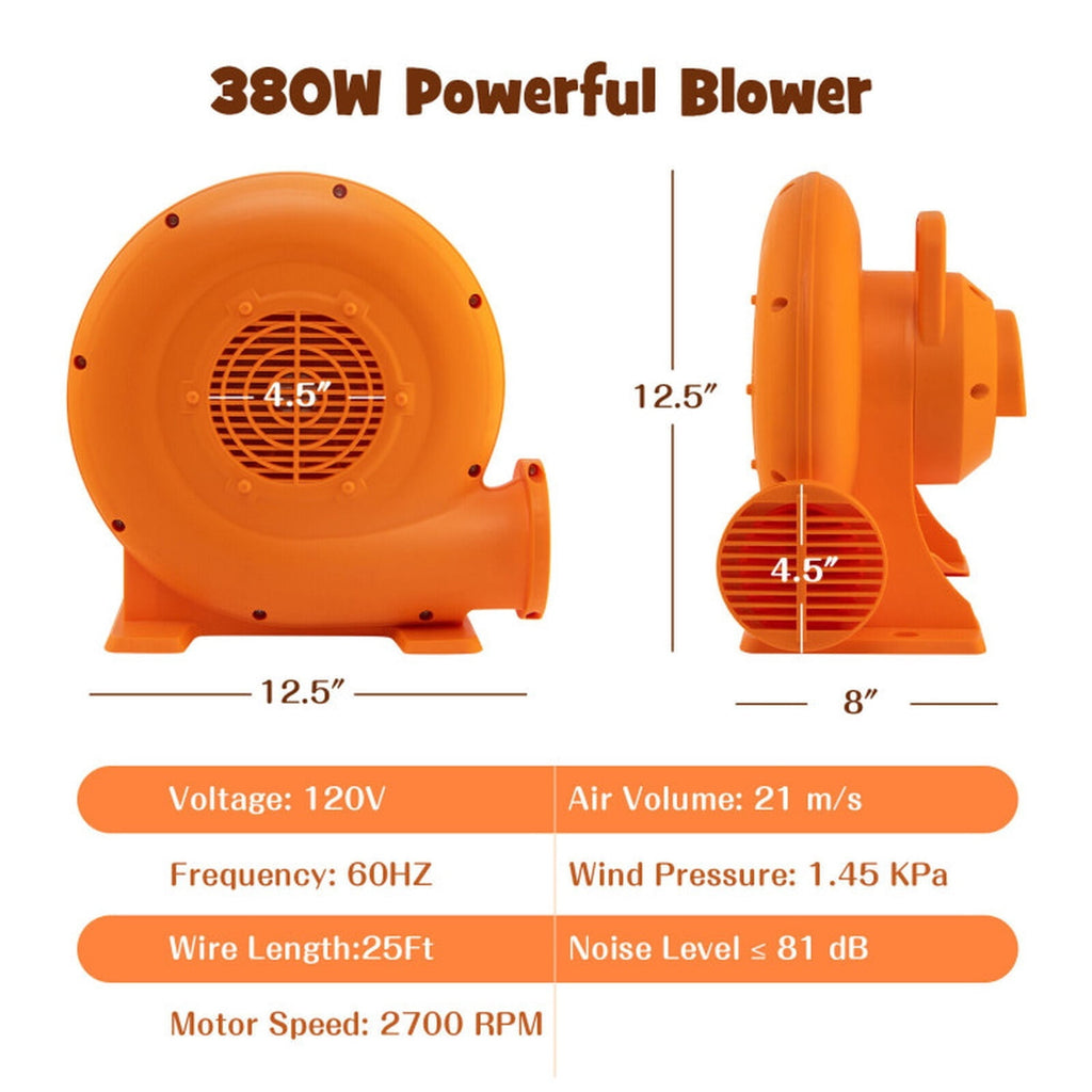 Redsmile 380W Air Blower for Inflatables with 25 Feet Wire and GFCI Plug, ETL Certified 0.5HP Inflatable Blower Pump Fan with Ground Stakes for Bounce House Holiday Inflatables, IPX4, Orange