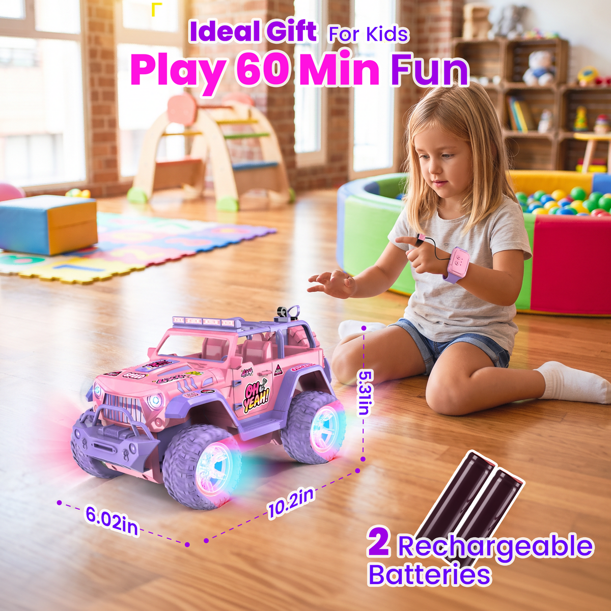 Redsmile 1:16 Remote Control Car,2.4Ghz Gesture Control RC Cars for Kids, All Terrain SUV Truck with Hand Watch Controller, Spray Mist, LED Lights Music,Gift for Boys Girls