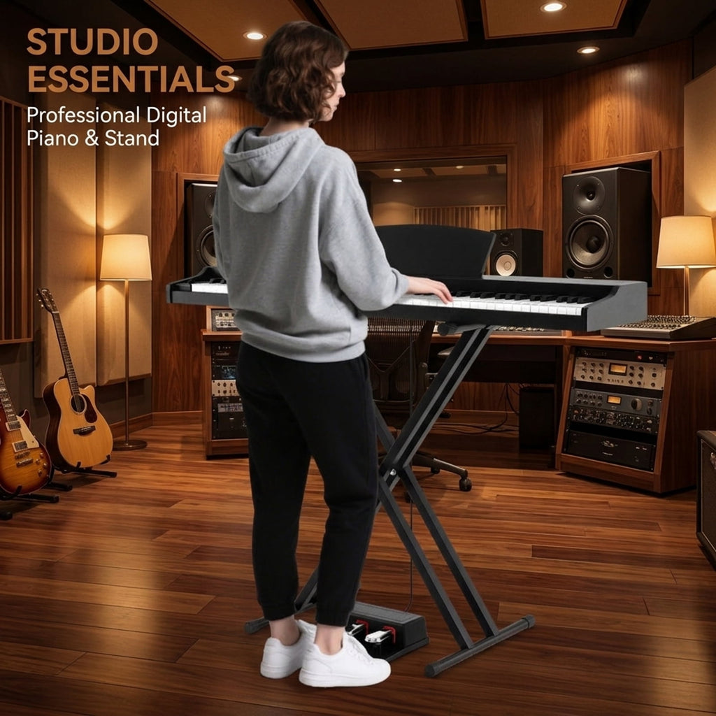Redsmile 88-Key Electronic Keyboard Piano Set with Adjustable Stand and Dual Speakers for Beginners to Practice at Home or on a Tabletop, Black