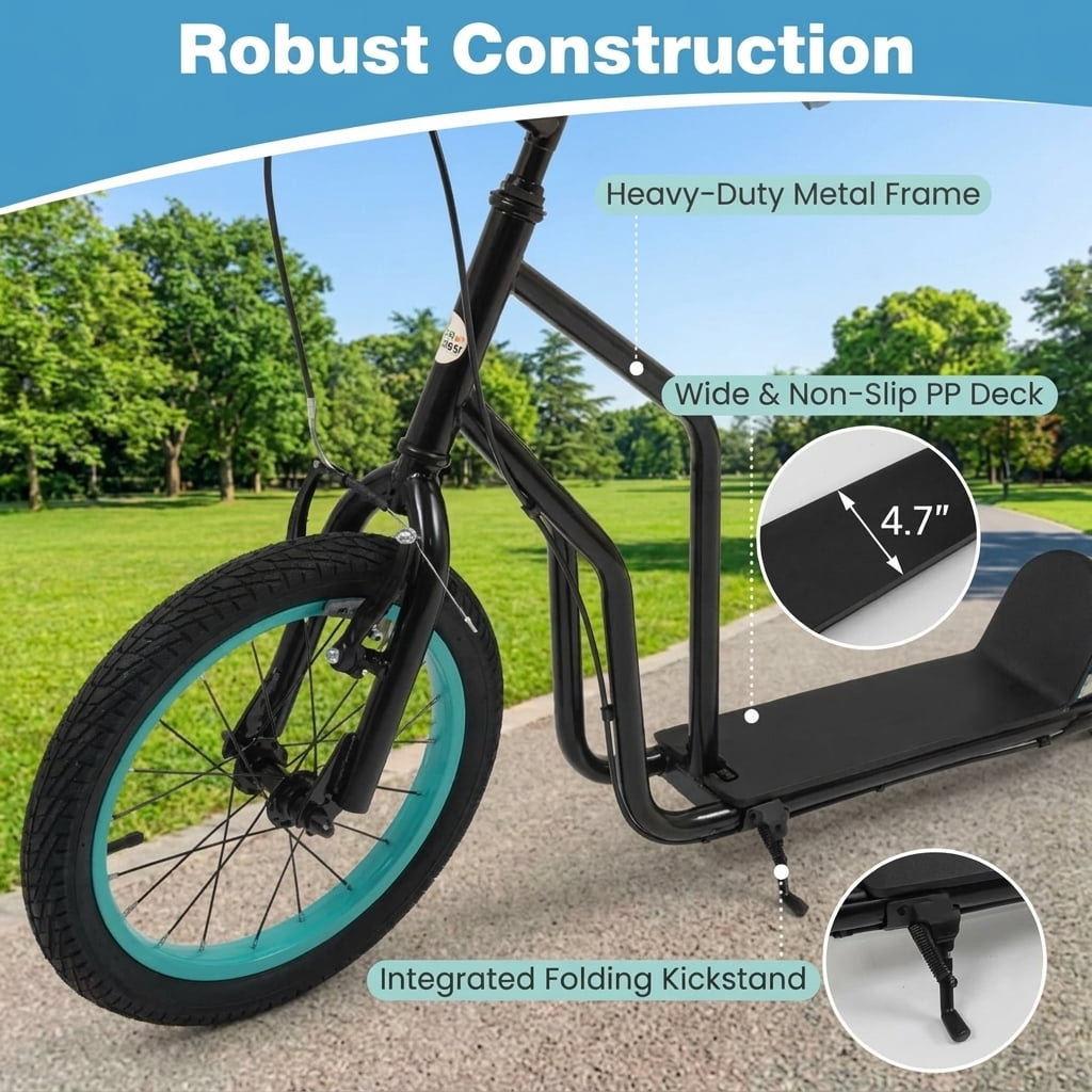 Redsmile Kids Scooter for Ages 8 and Up, Youth Scooter with 16/14 Inch Inflatable Wheels and Adjustable Handlebar, Big Wheel Scooter, Black