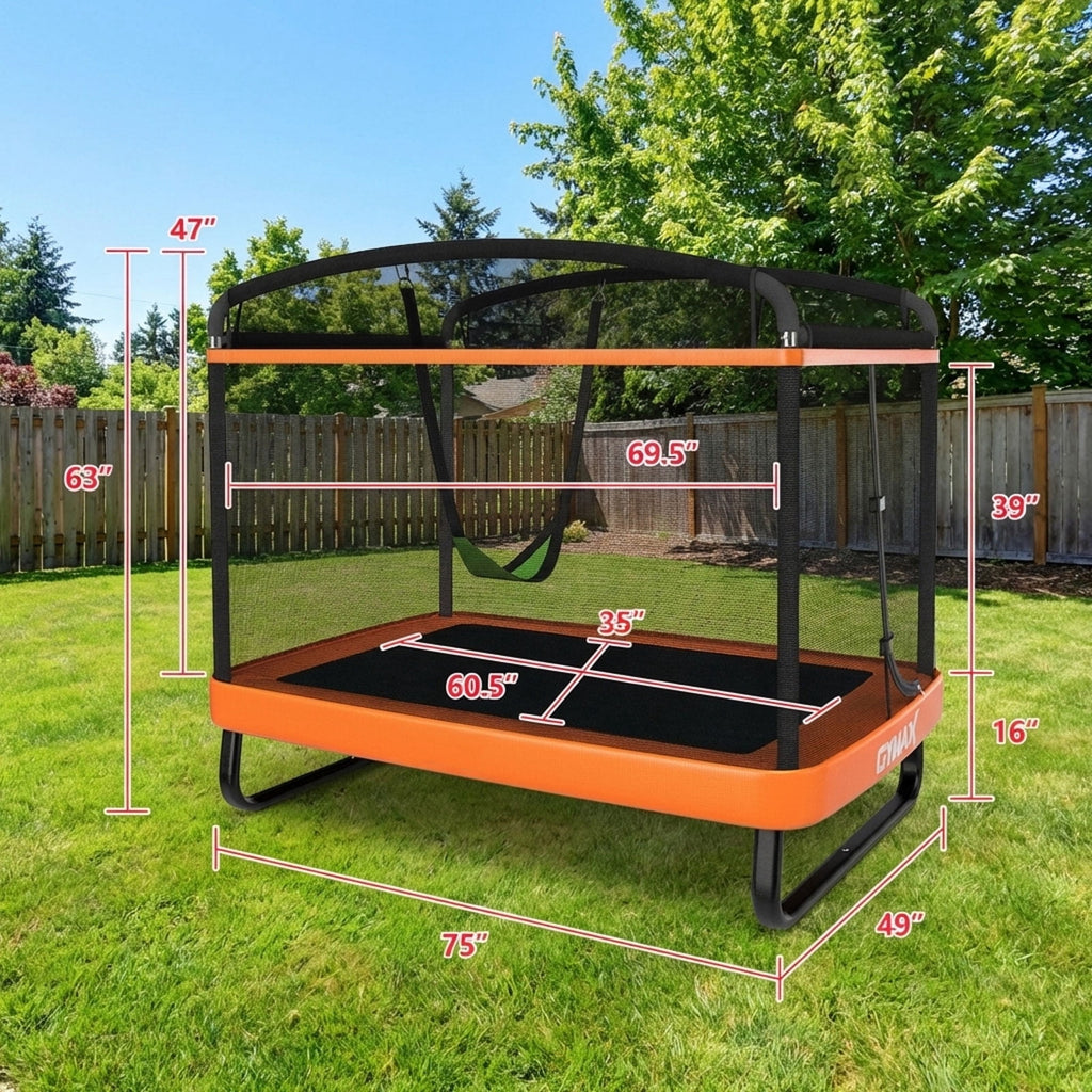 Redsmile 6 Feet Kids Entertaining Trampoline with Swing Safety Fence Orange - Kids Trampoline with Safety Enclosure Net Swing Outdoor Backyard Play Equipment