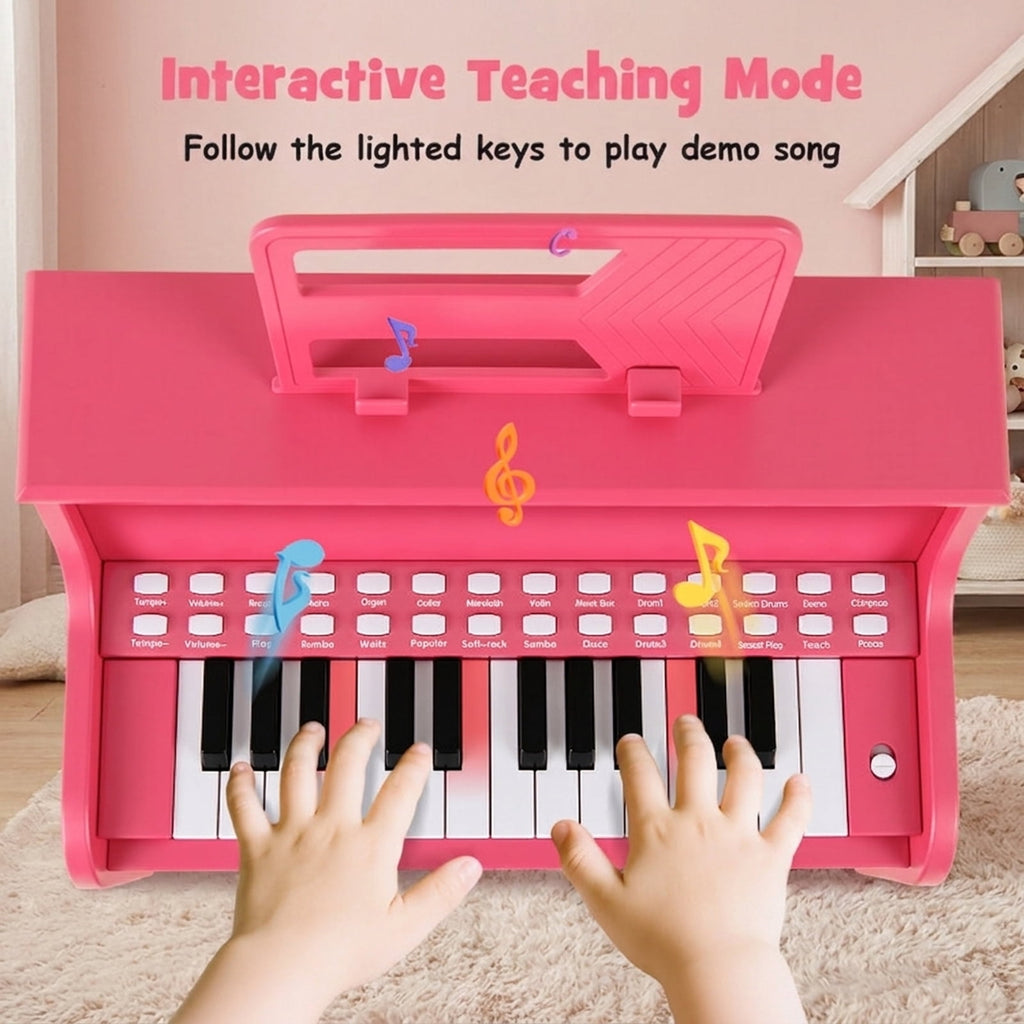 Redsmile 25-Key Kids Piano Keyboard with Wooden Cabinet and Music Stand for Kids and Toddlers Age 3 and Up to Start Learning, Pink