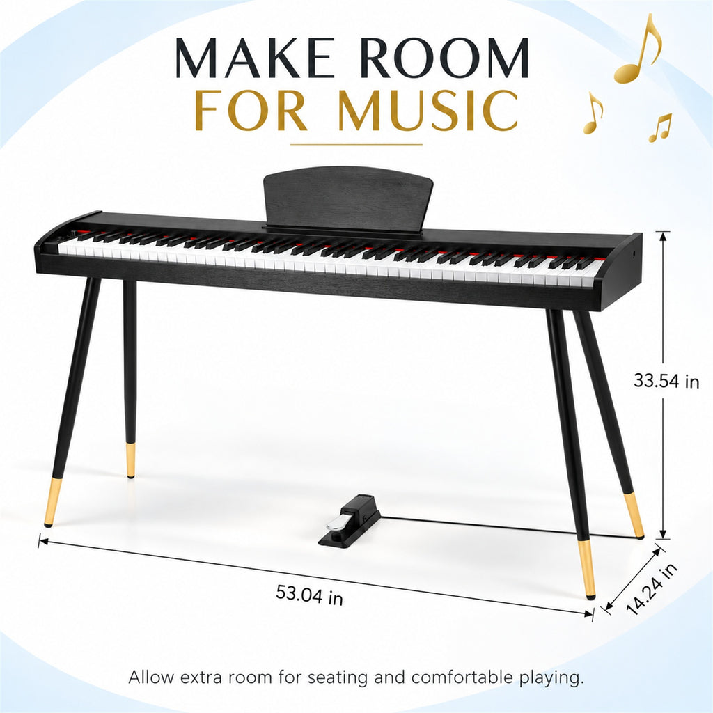 Redsmile Piano Keyboard 88 Keys, Electric Piano with Metal Legs and Sustain Pedal, Black