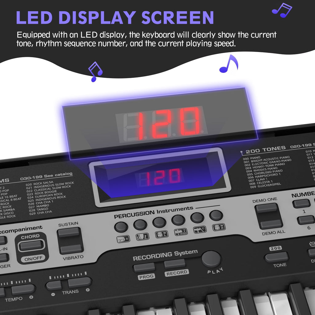 Redsmile 61-Key Electric Keyboard Piano Beginners Piano Keyboard with LCD Display and 3 Learning Modes
