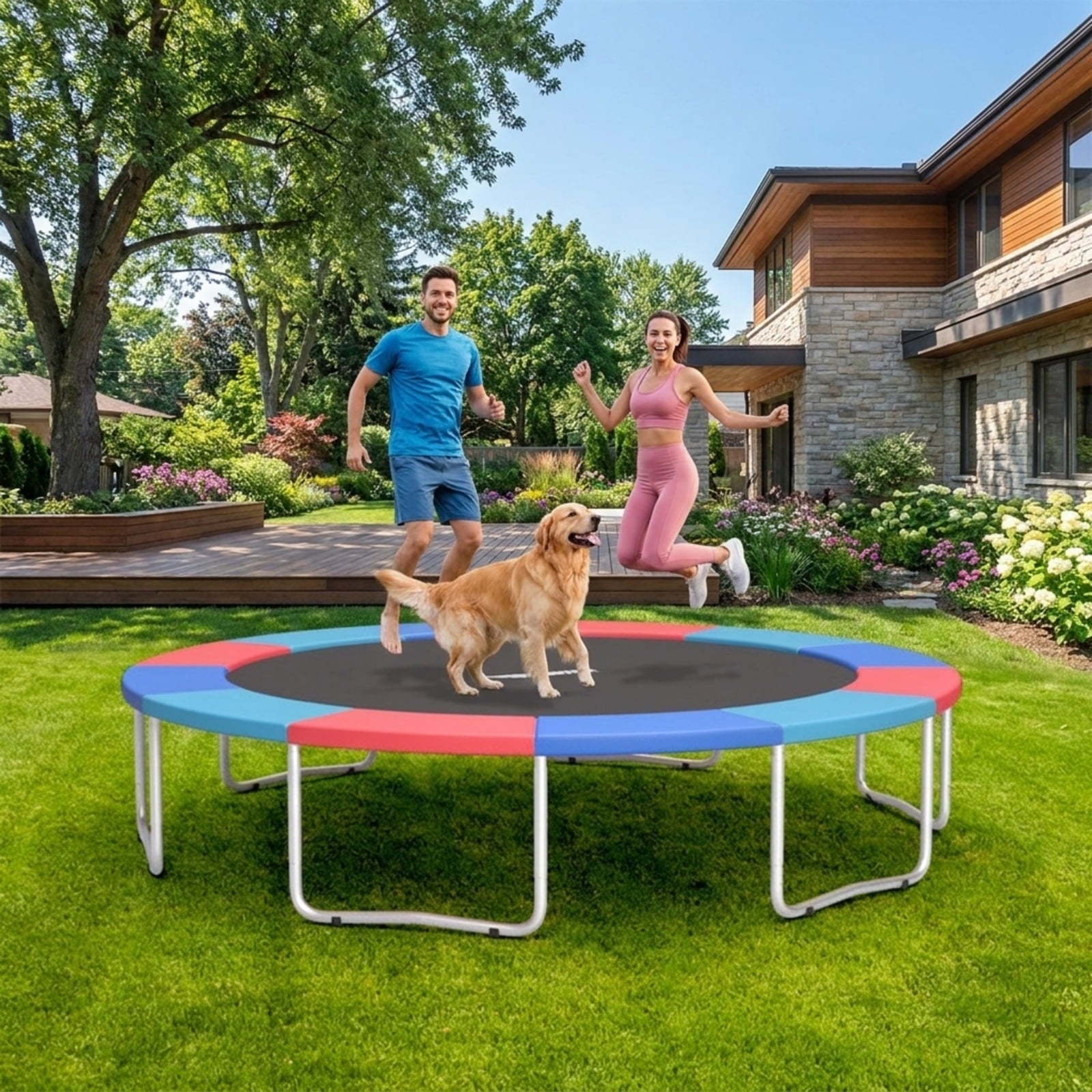 Redsmile 14 Feet Trampoline Pad Replacement Safety Pad with Fixing Straps, Multicolor