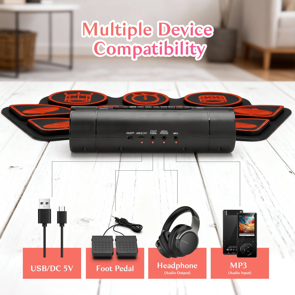 Redsmile Electronic Drum Set Kit with 9 Pads and Dual Speakers for Kids and Adults,Portable Practice Kit for Beginners