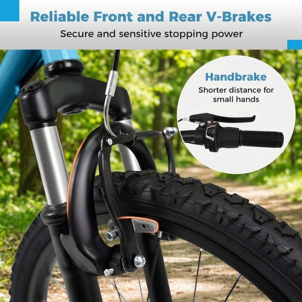 Redsmile 20 Inch Kids Mountain Bike for Boys Girls Ages 8+, 6-Speed Children Bicycle with Suspension Fork and Dual V-Brakes, Adjustable Seat, Pneumatic Tires for Riders 48-60 Inches, Blue