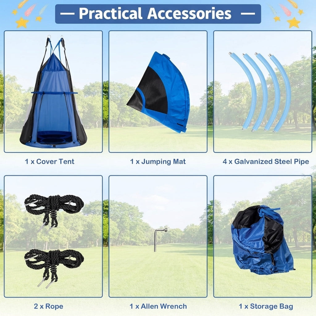 Redsmile 2-in-1 40 Inch Kids Hanging Chair Detachable Swing Tent Set 330 lbs Capacity Indoor Outdoor Play - Blue