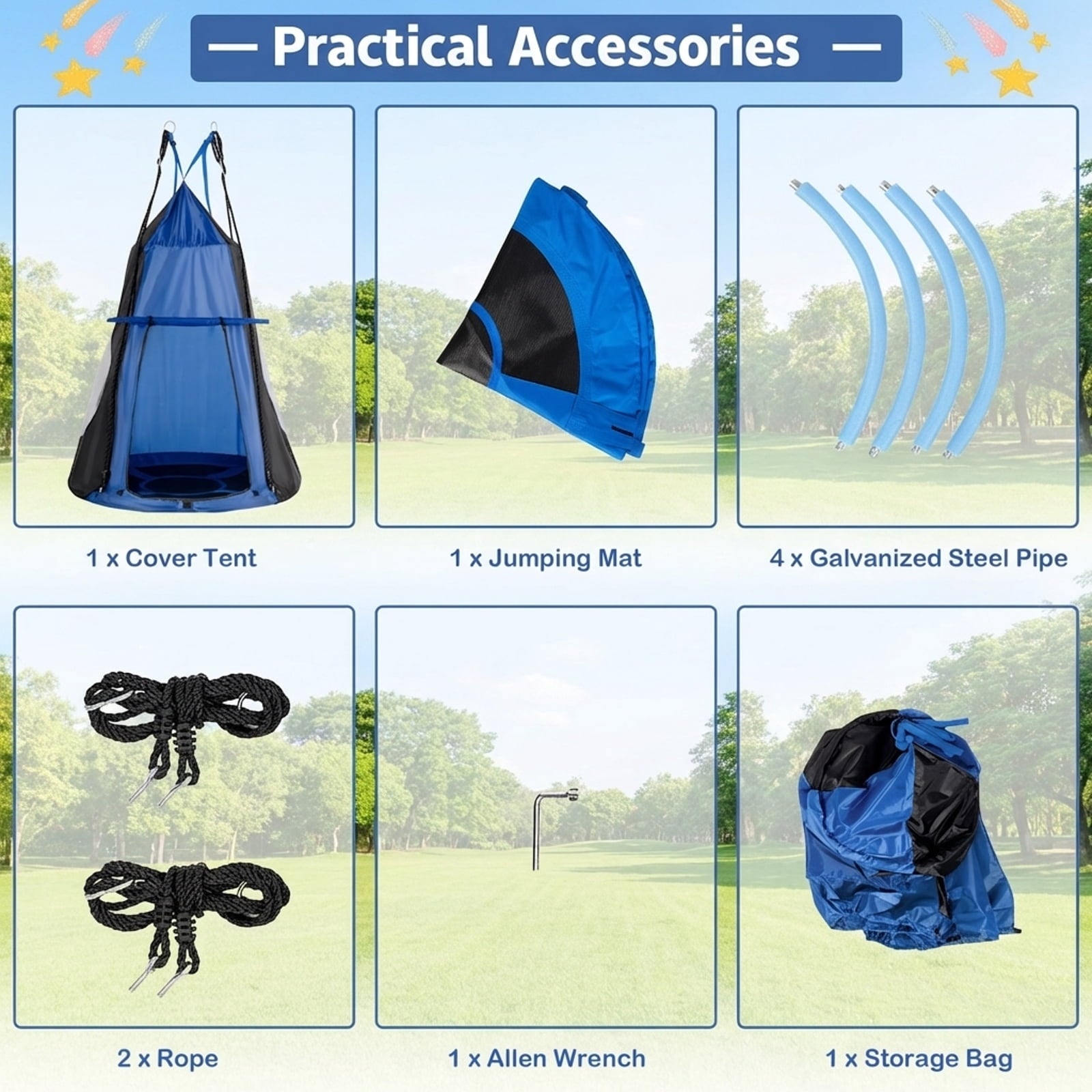 Redsmile 2-in-1 40 Inch Kids Hanging Chair Detachable Swing Tent Set 330 lbs Capacity Indoor Outdoor Play - Blue