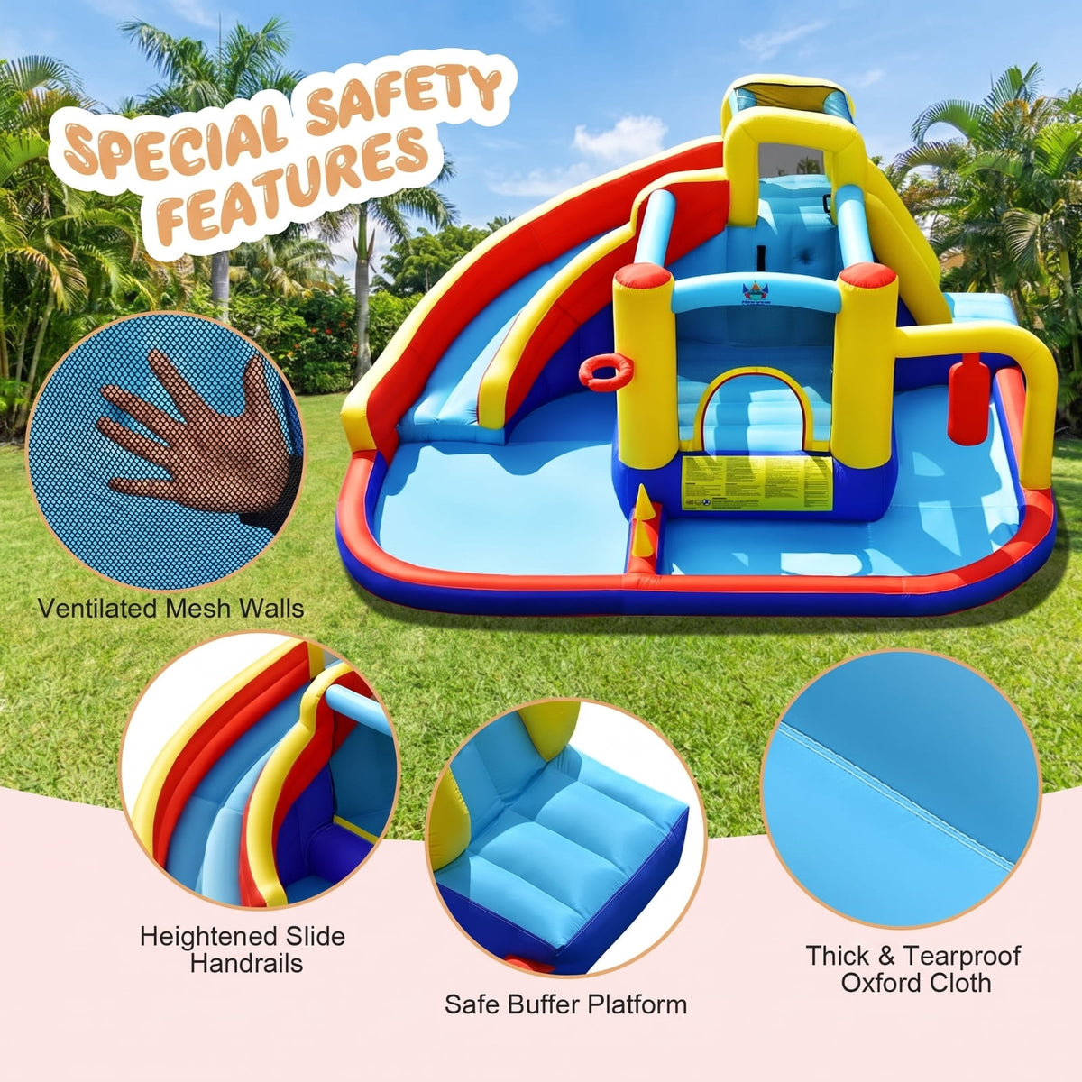 Redsmile 7-in-1 Inflatable Water Slide Bounce Castle with Splash Pool and Climbing Wall without