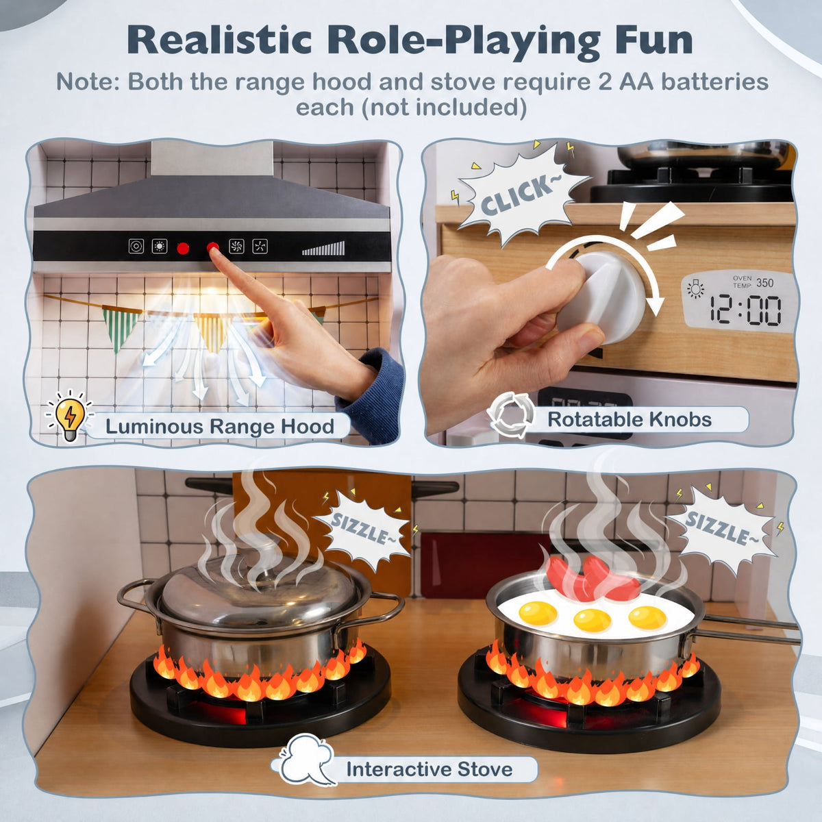 Redsmile Dual-Sided Kids Play Kitchen Set for Toddlers 3+ Years, Pretend Play Kitchen with Luminous Range Hood, Water Dispenser, Interactive Stove and Cooking Utensils, Christmas Gift, Pink
