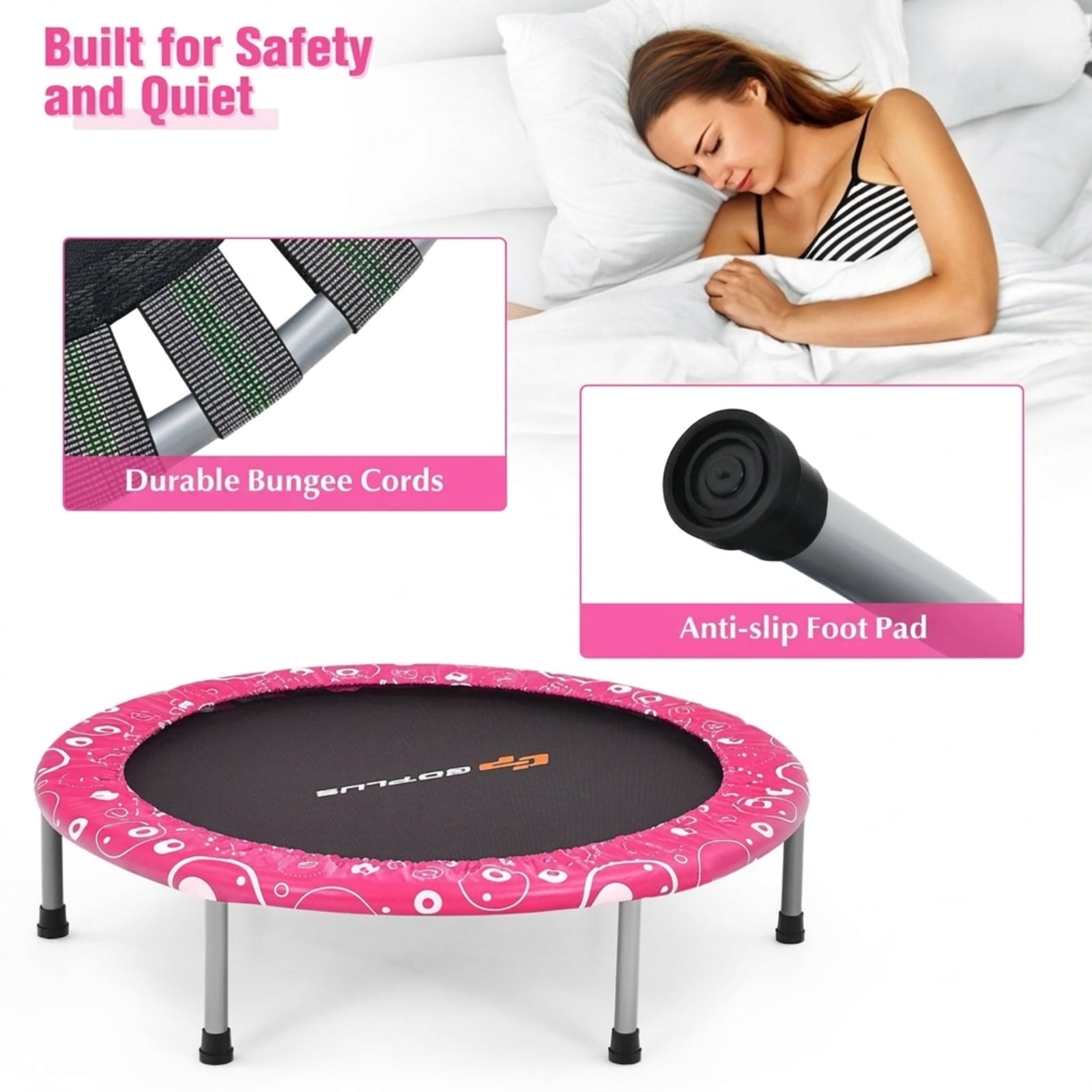 Redsmile 36 Inch Kids Trampoline Mini Rebounder with Full Covered Handrail, Pink