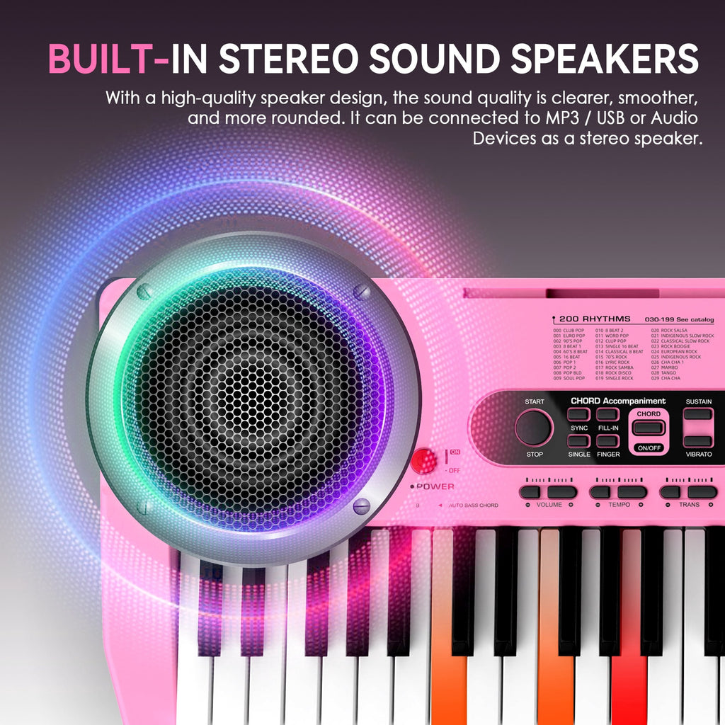 Redsmile 61-Key Piano Keyboard with Lighted Keys, Stand, Bench, Microphone, Headphone, Electronic Keyboard Piano Set, Pink