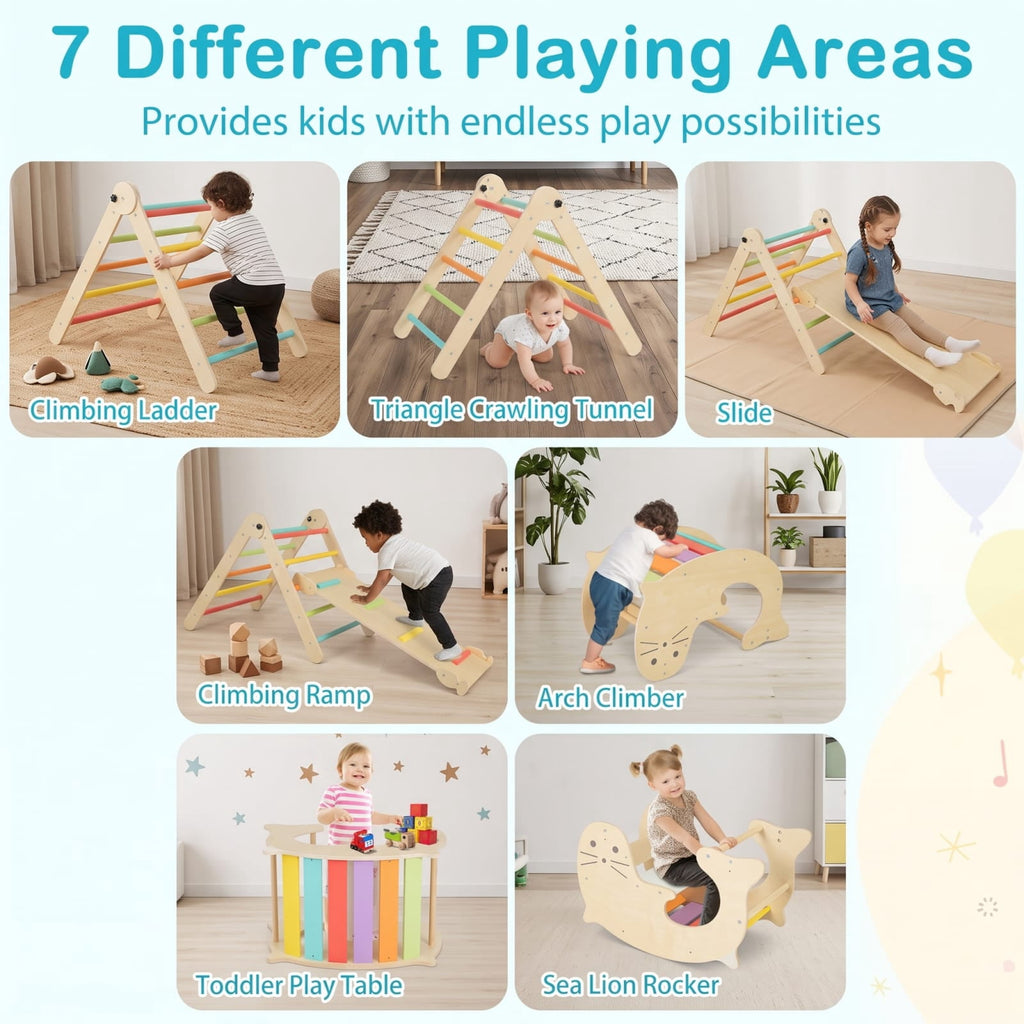 Redsmile 7-in-1 Indoor Climbing Toys for Toddlers with Reversible Ramp for Kids 3-14 Years Old, Multicolor