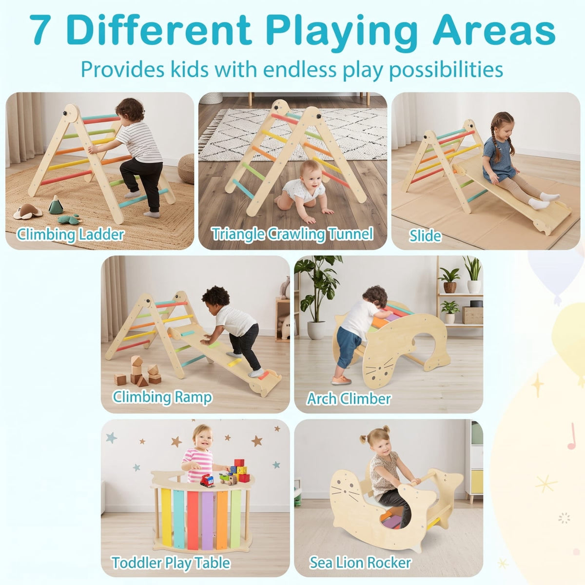 Redsmile 7-in-1 Indoor Climbing Toys for Toddlers with Reversible Ramp for Kids 3-14 Years Old, Multicolor