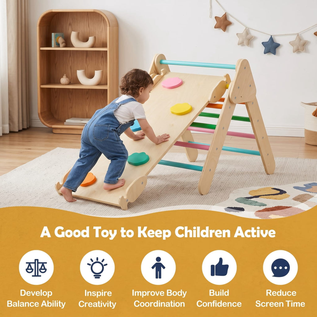 Redsmile 5-in-1 Wooden Kids Climber Toys with Triangle Arch Ramp for Kids Toddlers, Indoor Outdoor Playset for Boys and Girls 1+ Years Old, Multicolor