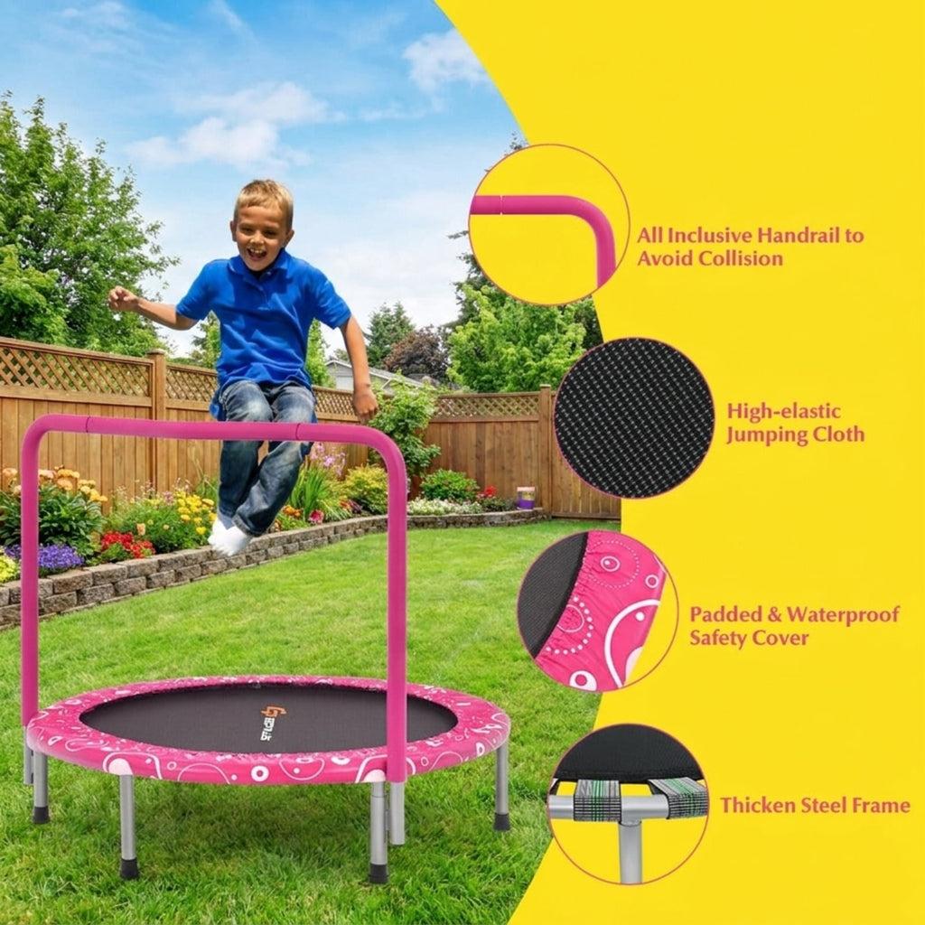 Redsmile 36 Inch Kids Trampoline Mini Rebounder with Full Covered Handrail, Pink