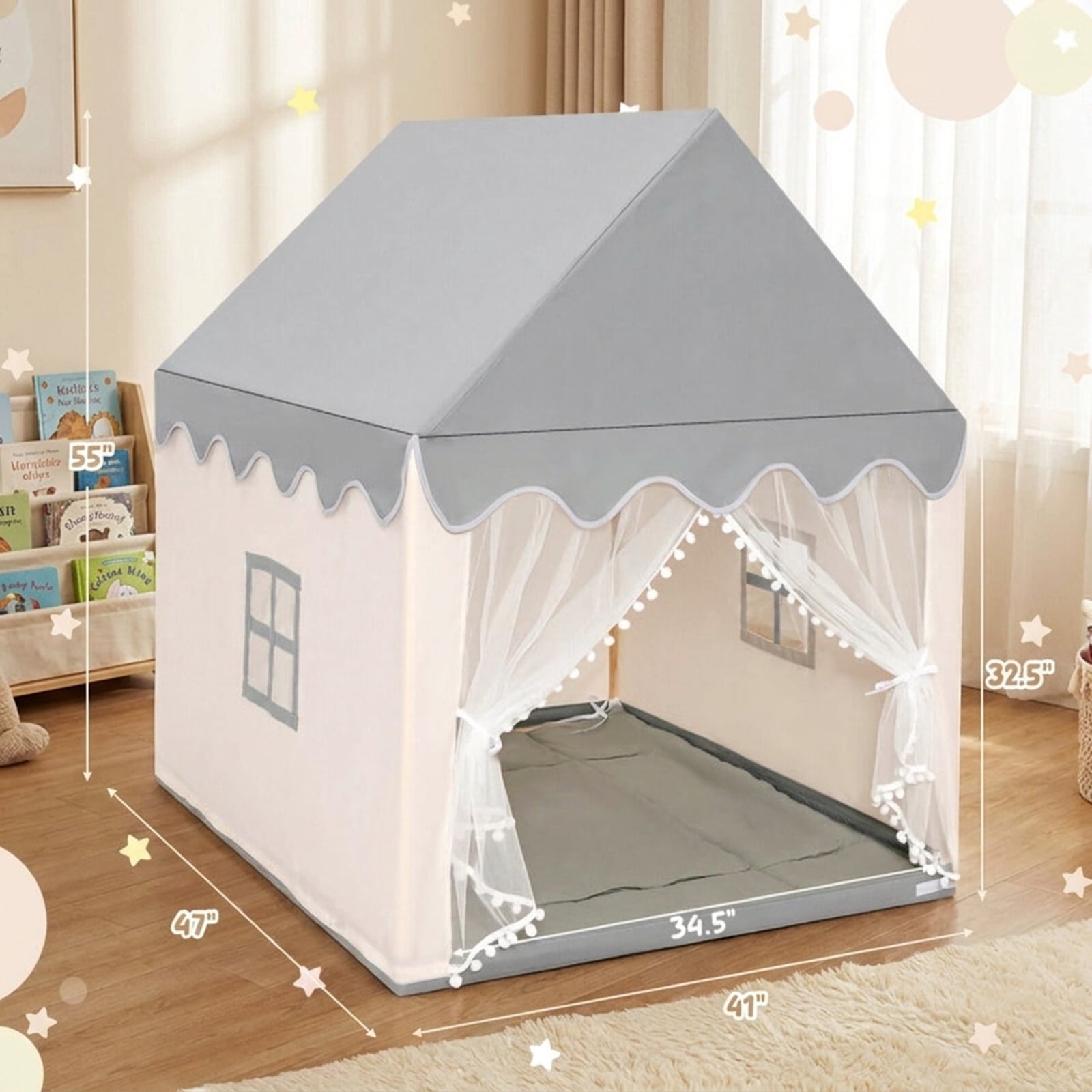 Redsmile Kids Large Play Castle Fairy Tent with Mat, Beige