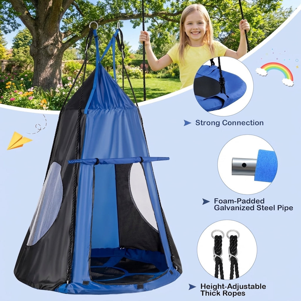 Redsmile 2-in-1 40 Inch Kids Hanging Chair Detachable Swing Tent Set 330 lbs Capacity Indoor Outdoor Play - Blue