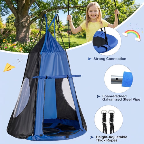 Redsmile 2-in-1 40 Inch Kids Hanging Chair Detachable Swing Tent Set 330 lbs Capacity Indoor Outdoor Play - Blue