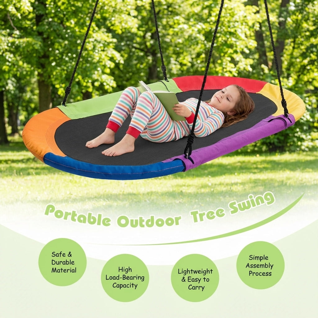 Redsmile 60 Inch Saucer Surf Outdoor Adjustable Swing Set-Colorful Multicolor - Outdoor Backyard Tree Swing for Kids and Adults