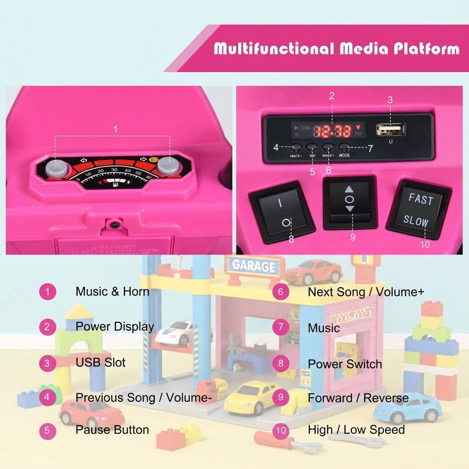 Redsmile 12V Kids Ride On ATV 4-Wheeler Quad with LED Headlights, USB Music Horn, Treaded Tires, High Low Speed, Battery Powered Electric Quad for Boys Girls Age 3-7, Pink