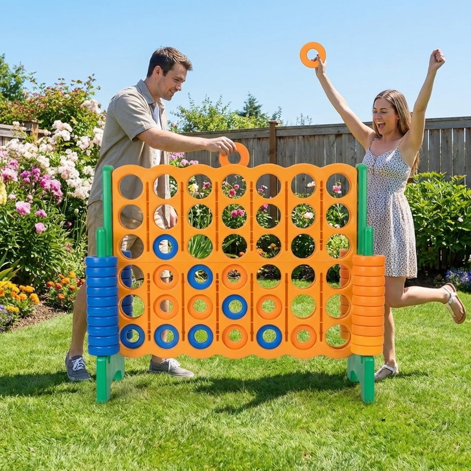 Redsmile Jumbo 4-to-Score Giant Game Set with 42 Jumbo Rings and Quick-Release Slider-Green Green - Outdoor Backyard Lawn Party Game for Kids Adults