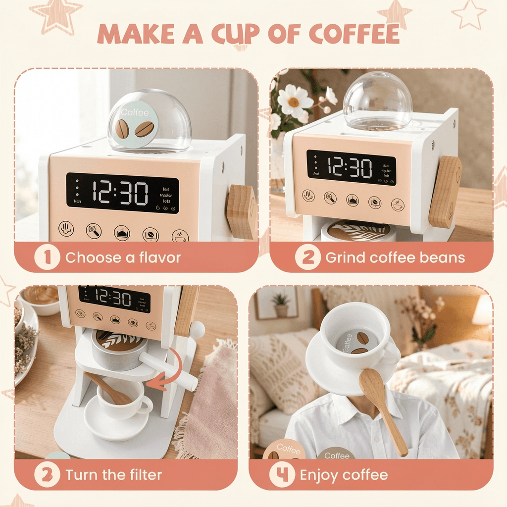 Redsmile Play Kitchen,Wooden Kids Corner Kitchen Playset with Coffee Maker and Slide,Pretend Play Toy with Realistic Lights and Sounds,Gift for Boys Girls Age 3-10,White