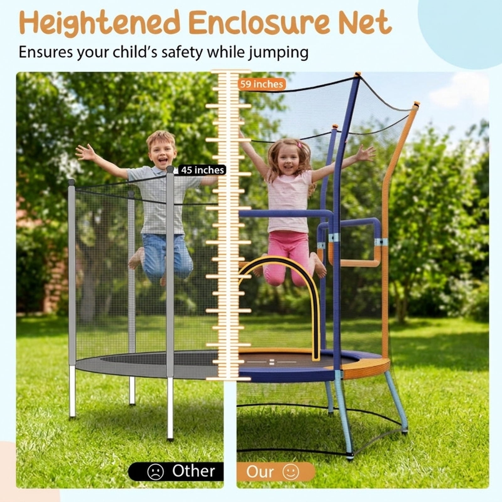 Redsmile Mini Trampoline for Kids with Safety Enclosure Net and Foam Handles, Orange