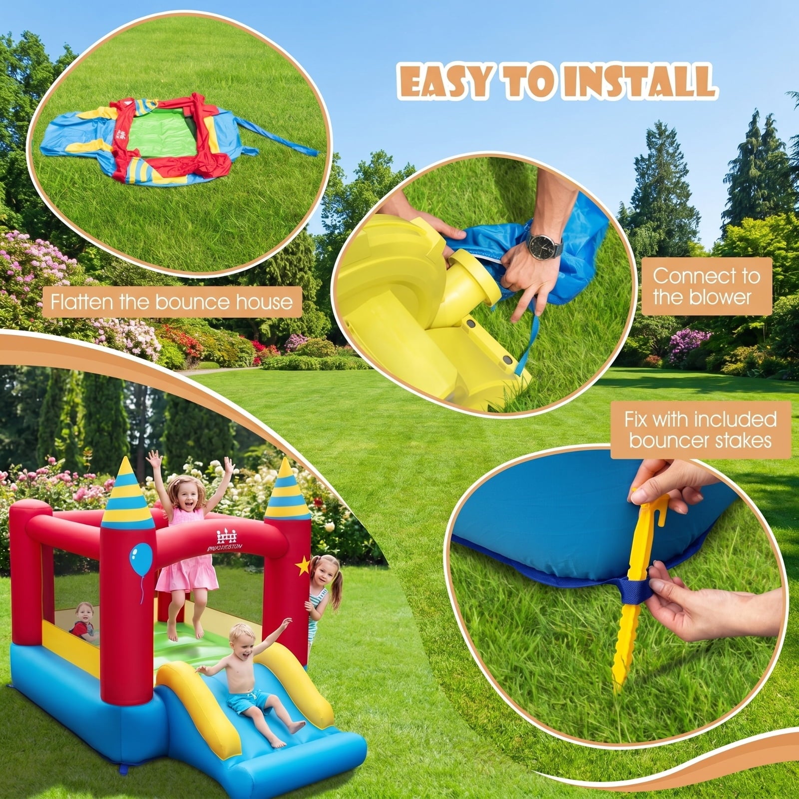 Redsmile Kids Inflatable Bounce Castle Excluded Blower, Multicolor