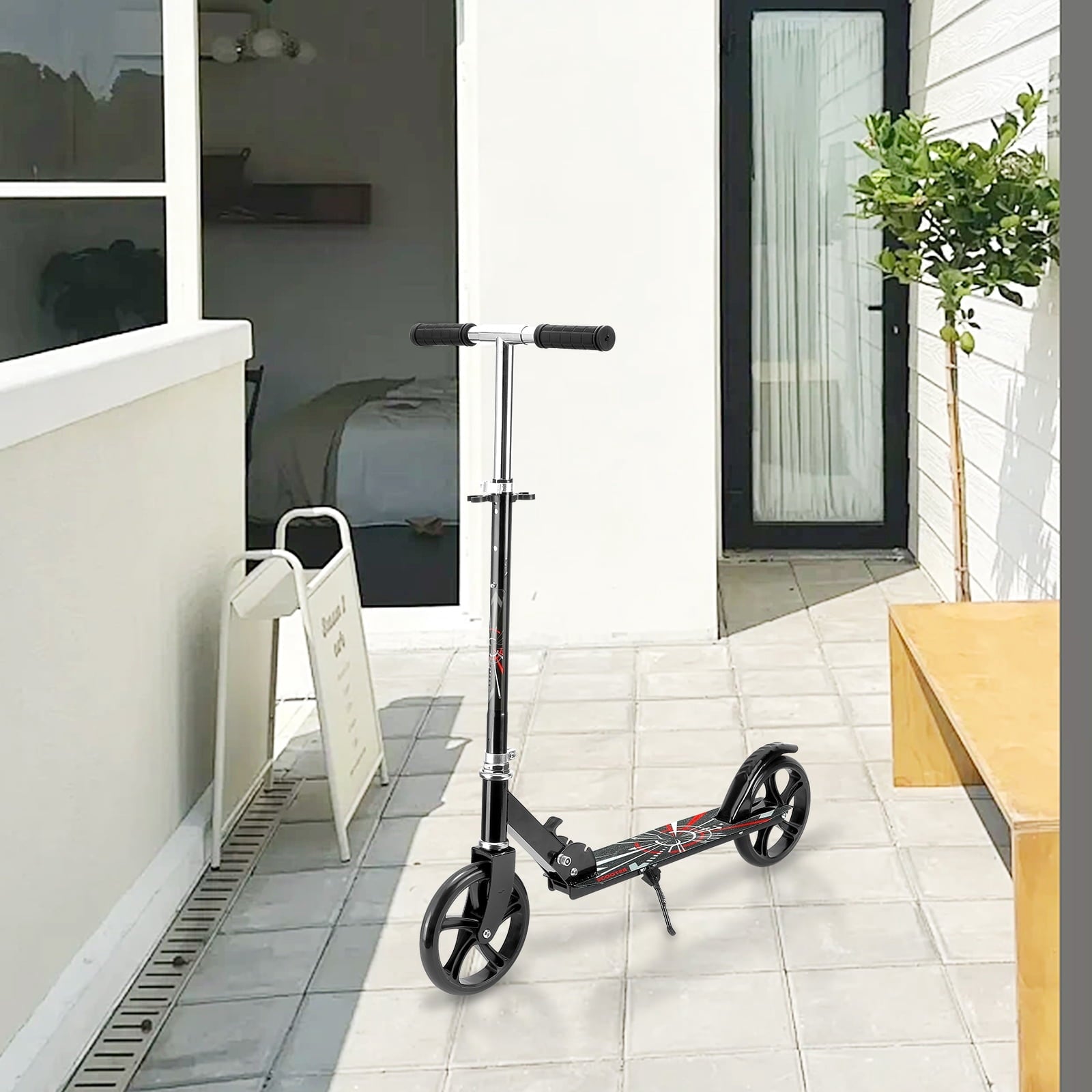 Redsmile Kick Scooter with 3 Adjustable Levels,Folding Commuter Scooter 8 Inch Big Wheels for Teens Adults,Black