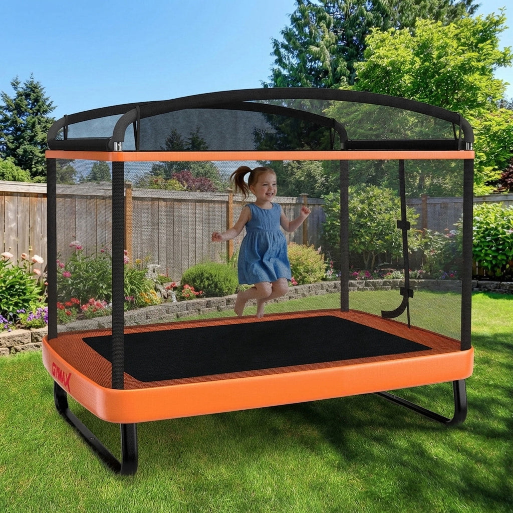 Redsmile 6 Feet Kids Entertaining Trampoline with Swing Safety Fence Orange - Kids Trampoline with Safety Enclosure Net Swing Outdoor Backyard Play Equipment