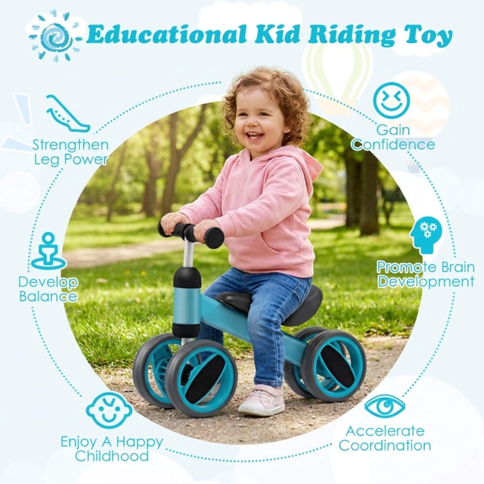 Redsmile Baby Balance Bike for 1-2 Year Olds, 4 Wheel No Pedal Toddler Training Bike, Lightweight First Balance Bike, Blue