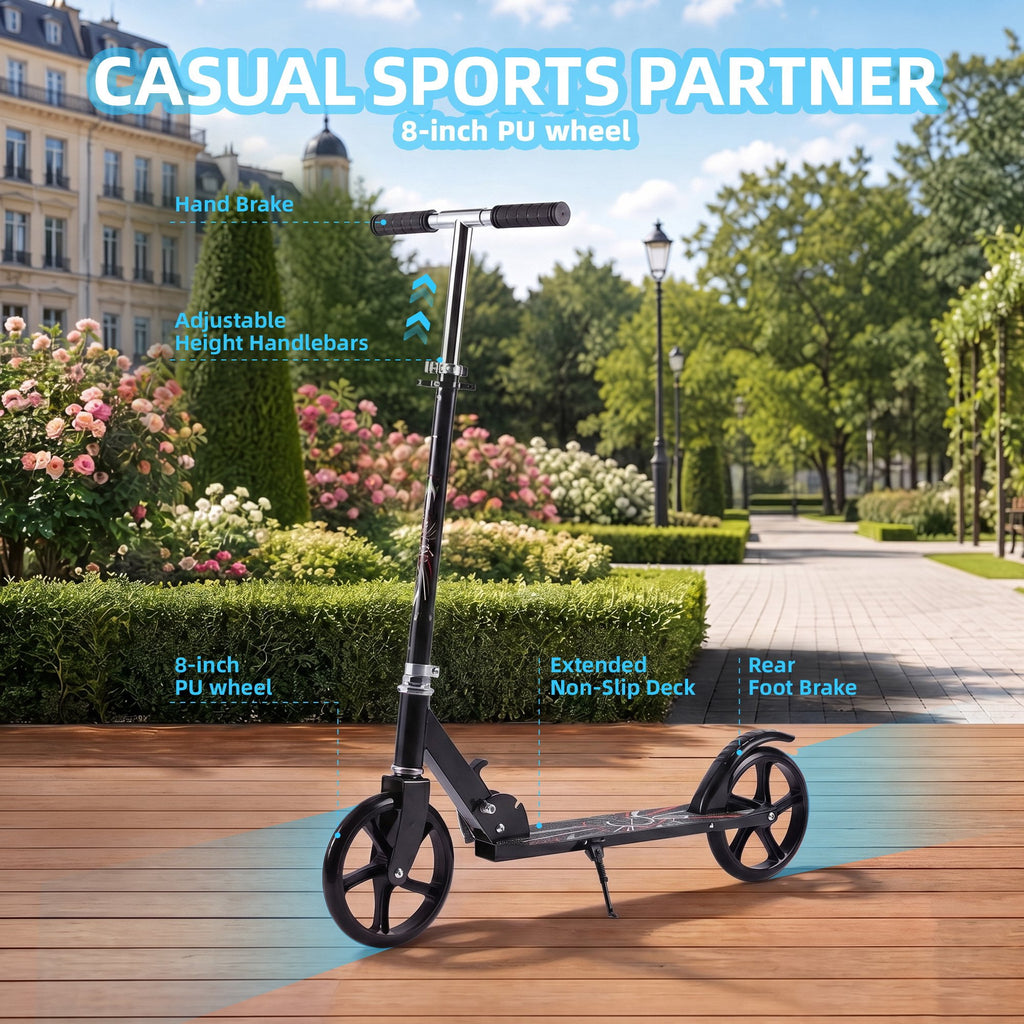 Redsmile Kick Scooter with 3 Adjustable Levels,Folding Commuter Scooter 8 Inch Big Wheels for Teens and Adults,Black