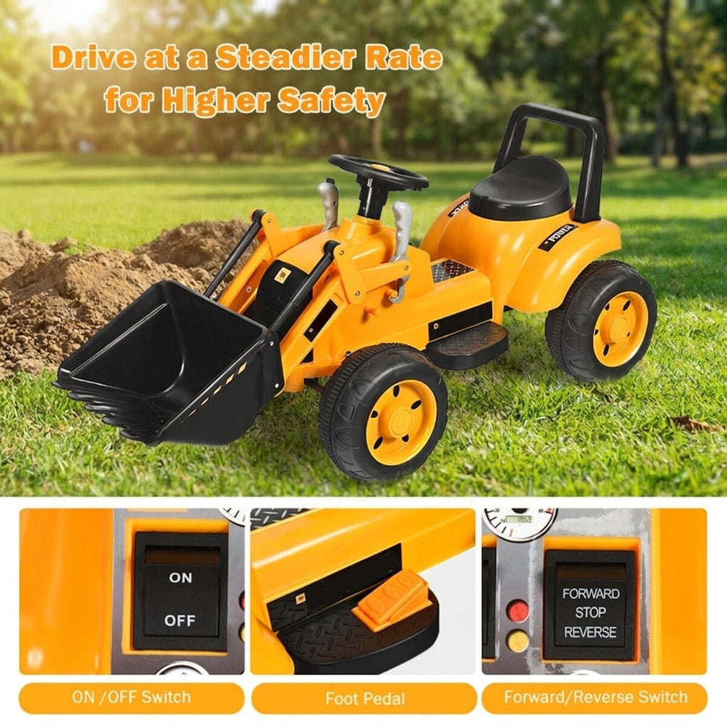 Redsmile 6V Kids Ride On Excavator Digger with Working Bucket, Lifting Arms, Horn, Battery Powered Tractor Construction Toy with Wide Seat, Yellow Black