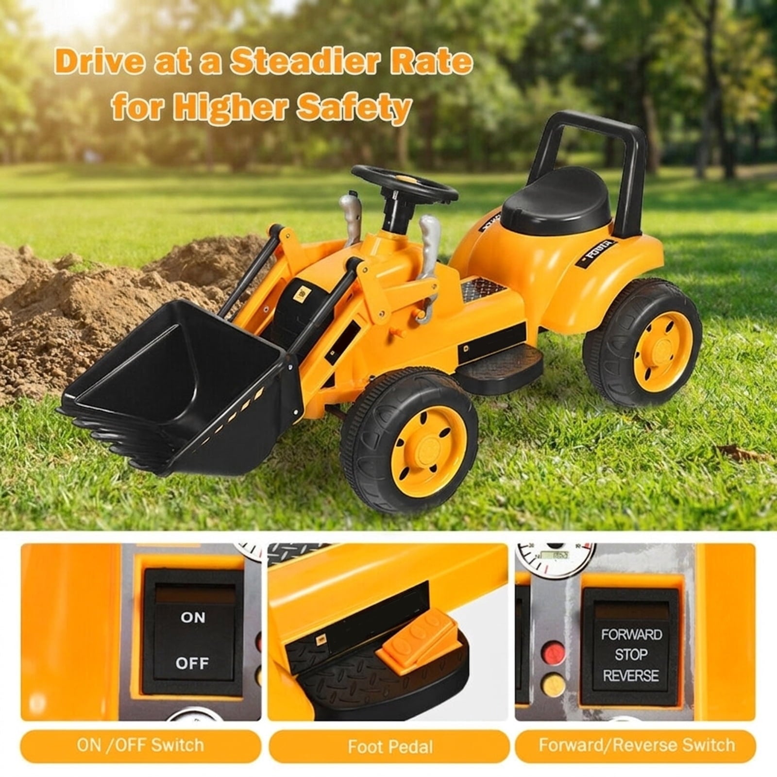 Redsmile 6V Kids Ride On Excavator Digger with Working Bucket, Lifting Arms, Horn, Battery Powered Tractor Construction Toy with Wide Seat, Yellow Black