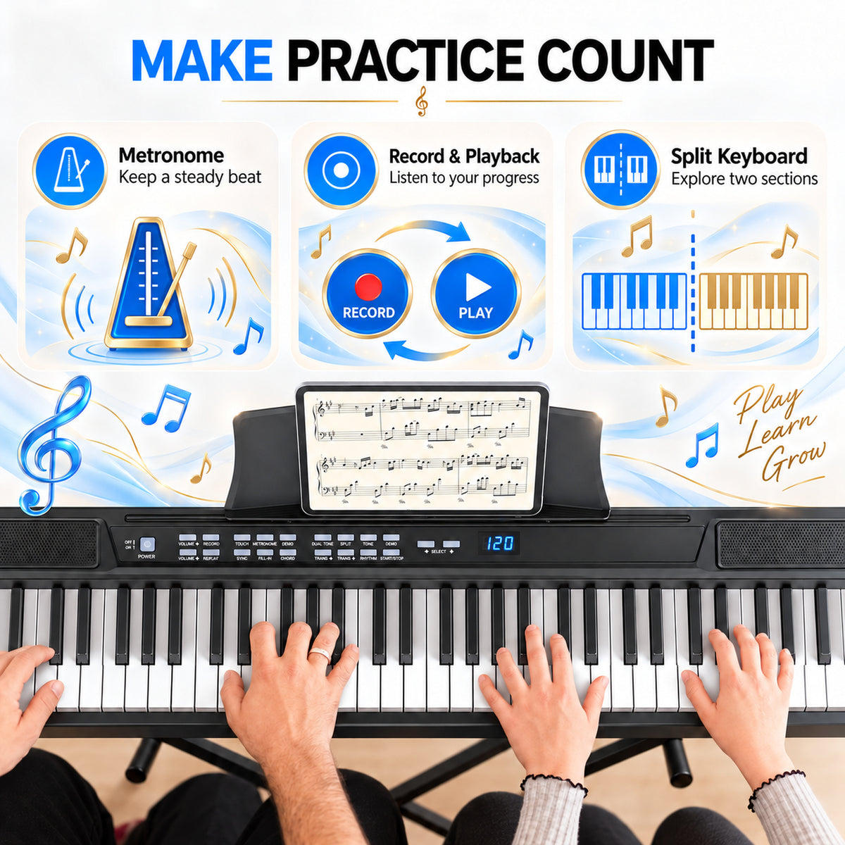 Redsmile Piano Keyboard 88 Keys Digital Piano with 128 Tones, Stand and Pedal, Black