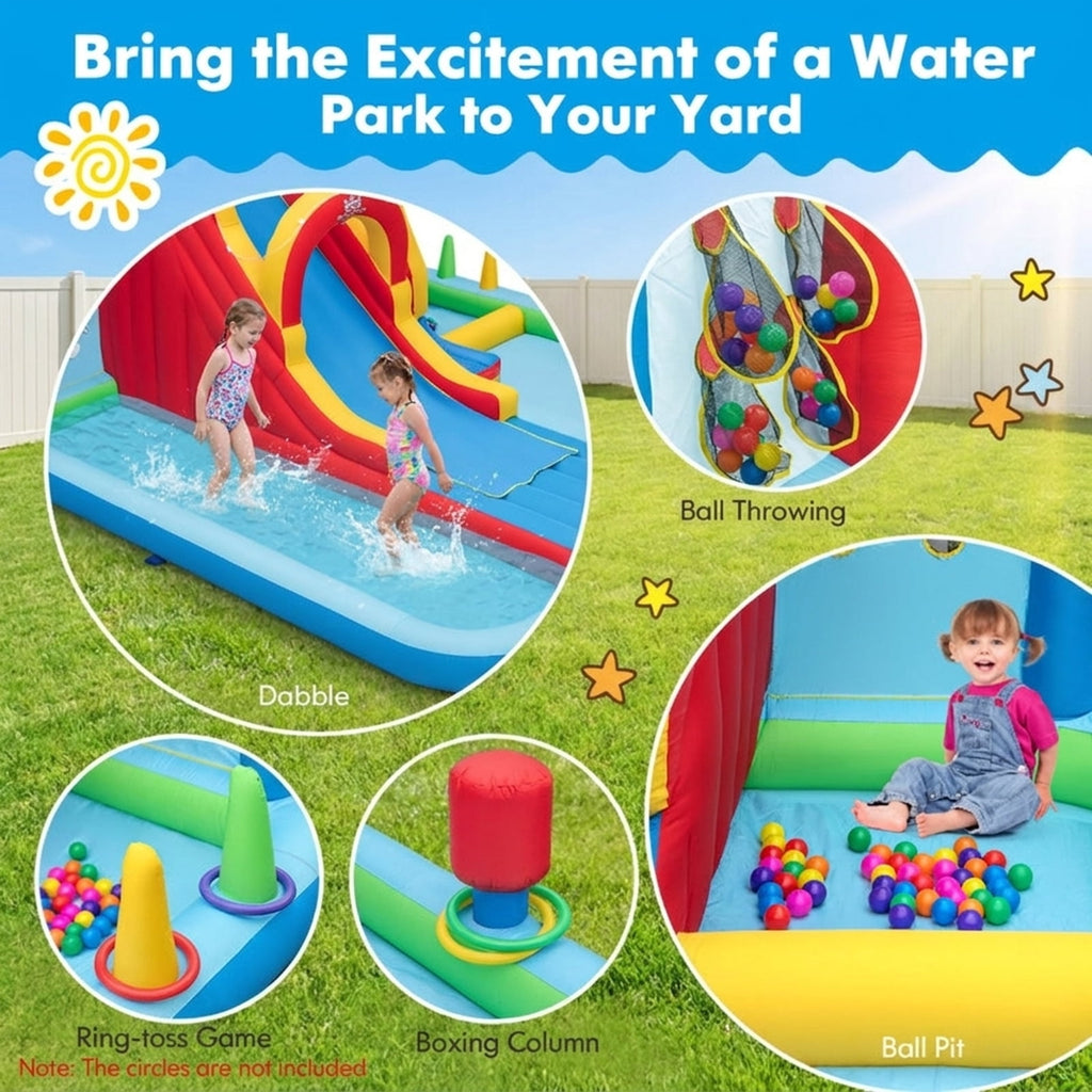 Redsmile Inflatable Water Slide Water Park with Long Slide, Splash Pools and Ball Pit, Backyard Water Slide Bounce House for Kids Ages 3+, 900D Oxford Outdoor Fun (Without Blower)