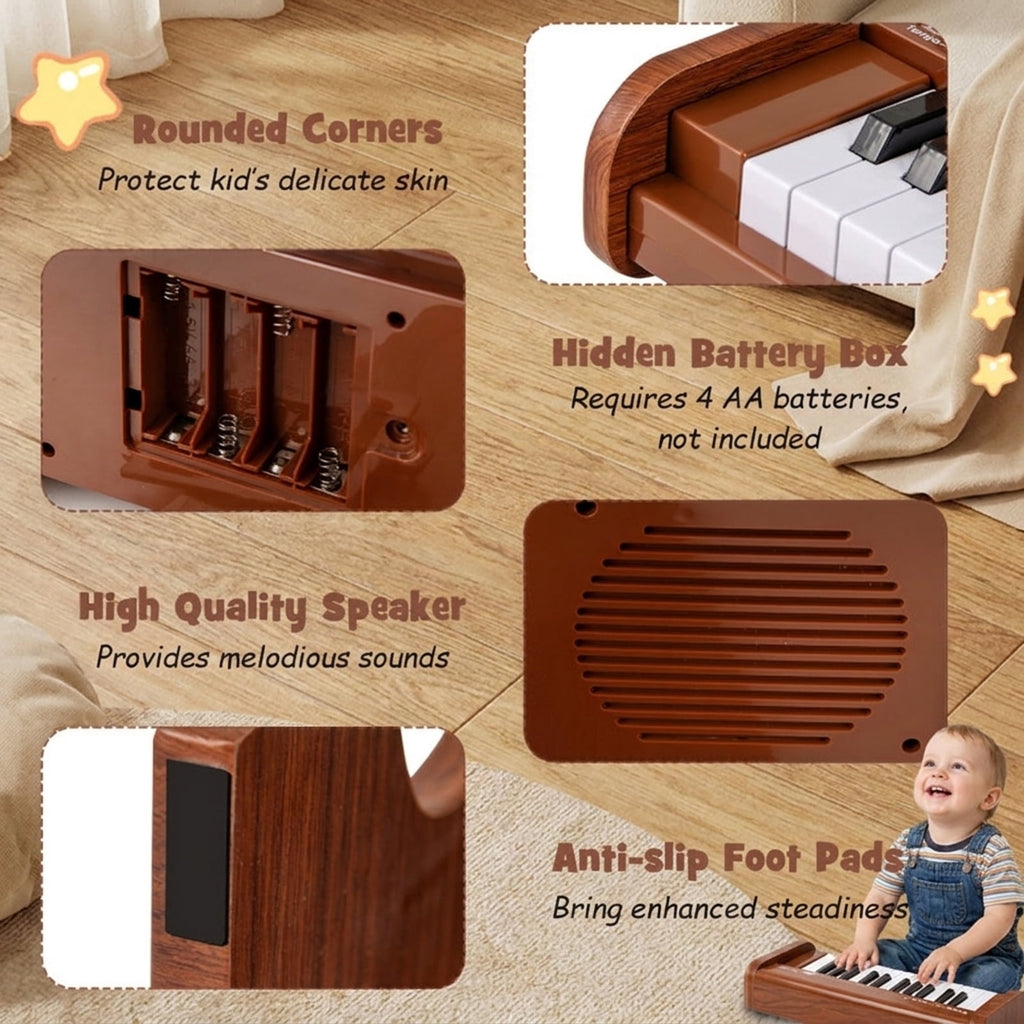 Redsmile 25-Key Kids Piano Keyboard with Adjustable Speed and Record Function for Kids Age 3 and Up to Learn Their First Songs, Brown