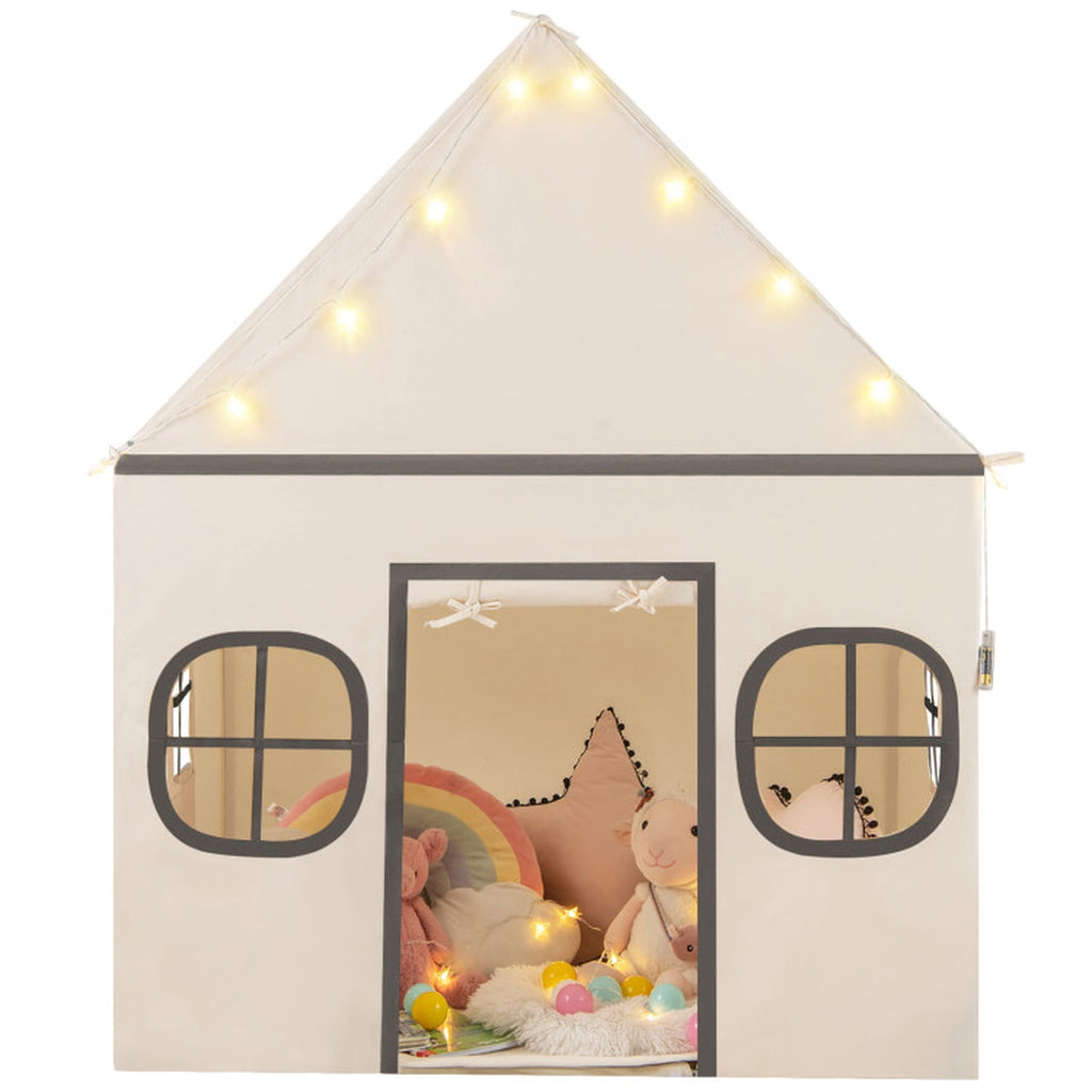 Redsmile Kids Play Tent Large Playhouse for Indoor Outdoor with Star Lights Door Curtain and Windows,Children Tent Play Equipment Gift for Girls Boys,Beige